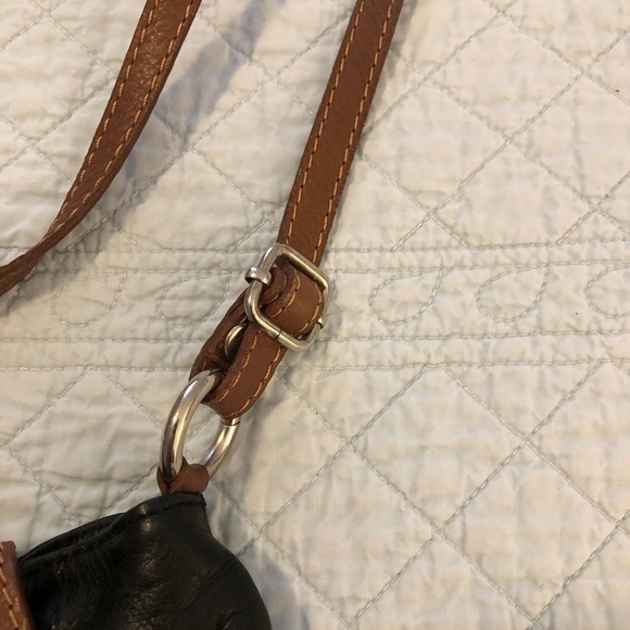 Italian black and brown leather crossbody saddle bag purse. - Picture 6 of 10